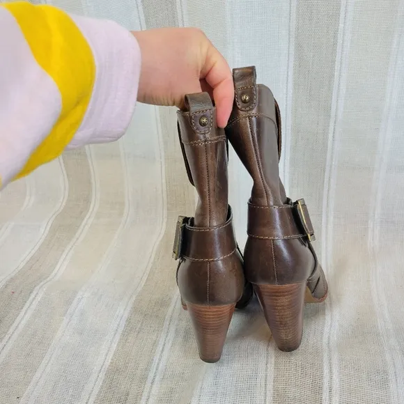 Frye Leather Andrea Mid Boots Brown Size 9.5M Ankle Booties