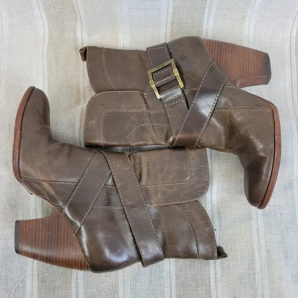 Frye Leather Andrea Mid Boots Brown Size 9.5M Ankle Booties