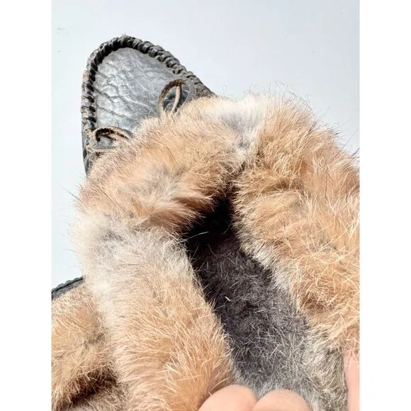 FRYE Mason Rabbit Fur Cuff Sheep Shearling Leather Slippers Moccasins, Size 7