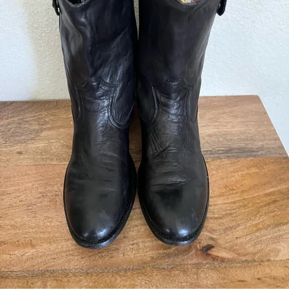 Frye Men's 87665 Black  Leather Side Zip Ankle Western Biker Boots Sz 11 D
