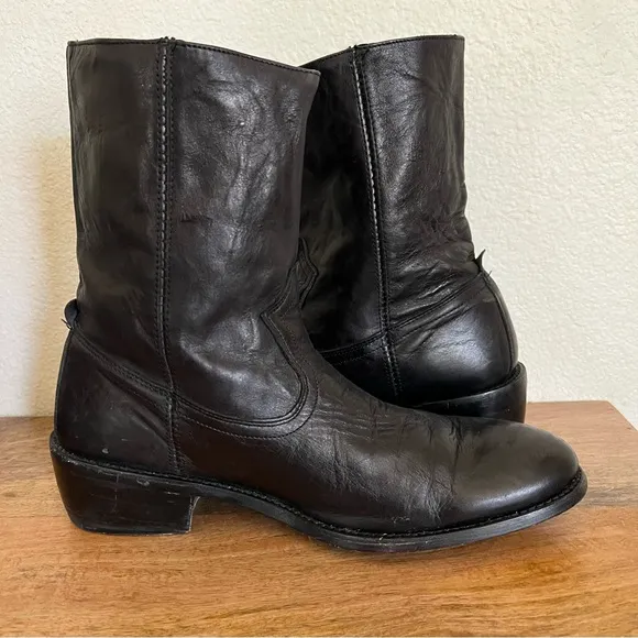 Frye Men's 87665 Black  Leather Side Zip Ankle Western Biker Boots Sz 11 D
