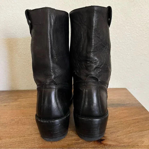 Frye Men's 87665 Black  Leather Side Zip Ankle Western Biker Boots Sz 11 D