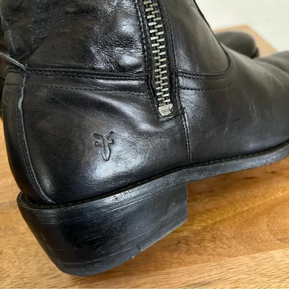 Frye Men's 87665 Black  Leather Side Zip Ankle Western Biker Boots Sz 11 D