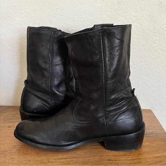 Frye Men's 87665 Black  Leather Side Zip Ankle Western Biker Boots Sz 11 D