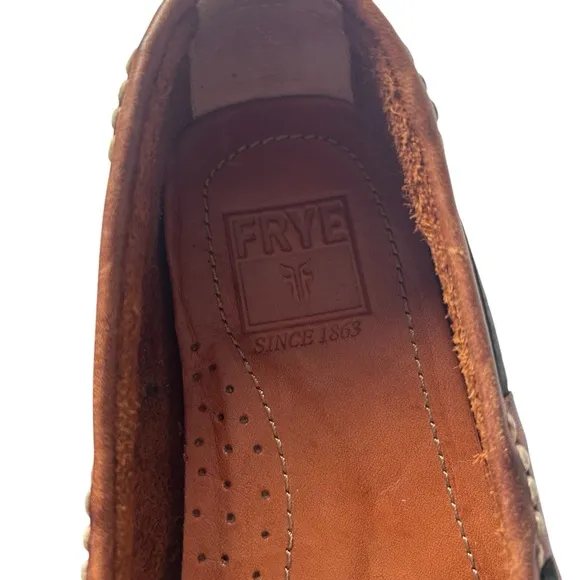 Frye Men’s Sz 8 Lewis Slip On Tie Leather Loafers Brown Driving Boat Moccasins