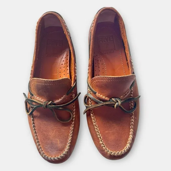 Frye Men’s Sz 8 Lewis Slip On Tie Leather Loafers Brown Driving Boat Moccasins