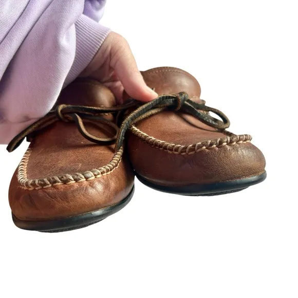 Frye Men’s Sz 8 Lewis Slip On Tie Leather Loafers Brown Driving Boat Moccasins
