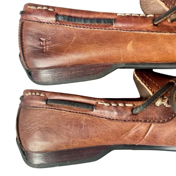 Frye Men’s Sz 8 Lewis Slip On Tie Leather Loafers Brown Driving Boat Moccasins