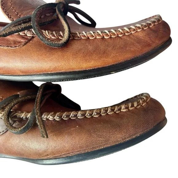 Frye Men’s Sz 8 Lewis Slip On Tie Leather Loafers Brown Driving Boat Moccasins