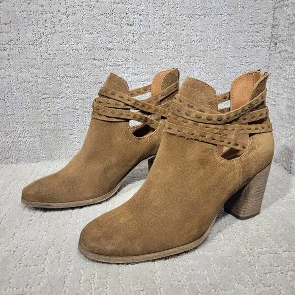 Frye Naomi Pickstitch Women's Size 9B Brown Suede Strappy Ankle Bootie Boots