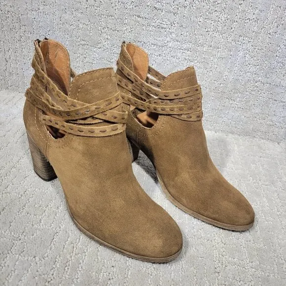 Frye Naomi Pickstitch Women's Size 9B Brown Suede Strappy Ankle Bootie Boots
