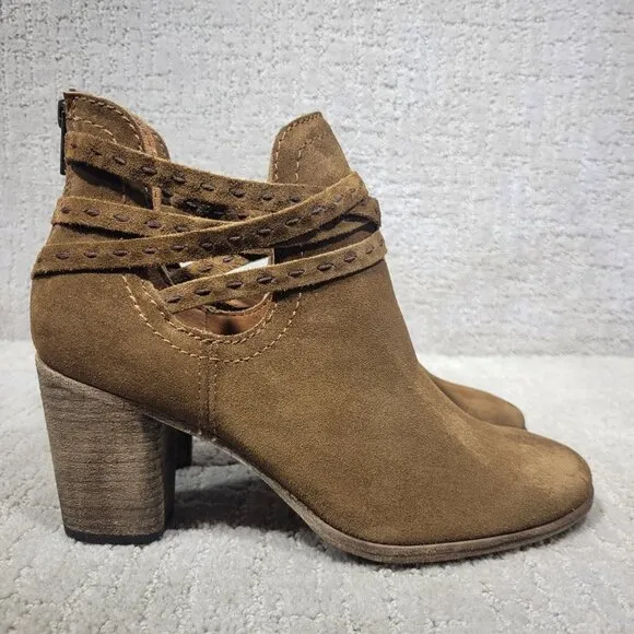 Frye Naomi Pickstitch Women's Size 9B Brown Suede Strappy Ankle Bootie Boots