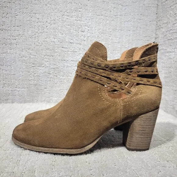 Frye Naomi Pickstitch Women's Size 9B Brown Suede Strappy Ankle Bootie Boots