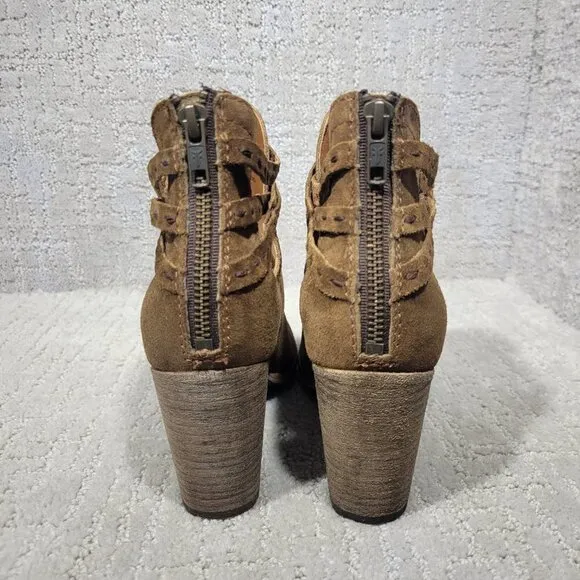 Frye Naomi Pickstitch Women's Size 9B Brown Suede Strappy Ankle Bootie Boots