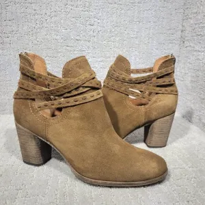 Frye Naomi Pickstitch Women's Size 9B Brown Suede Strappy Ankle Bootie Boots