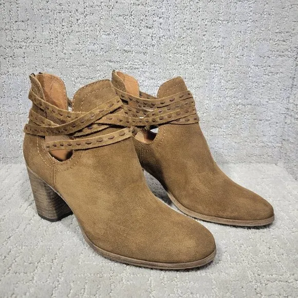 Frye Naomi Pickstitch Women's Size 9B Brown Suede Strappy Ankle Bootie Boots