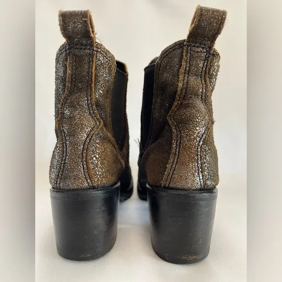 Frye Sabrina Metallic Suede Brown Ankle Boots Size 7.5 GUC