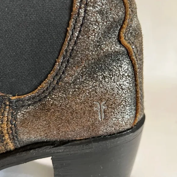 Frye Sabrina Metallic Suede Brown Ankle Boots Size 7.5 GUC