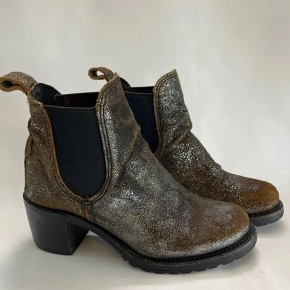 Frye Sabrina Metallic Suede Brown Ankle Boots Size 7.5 GUC