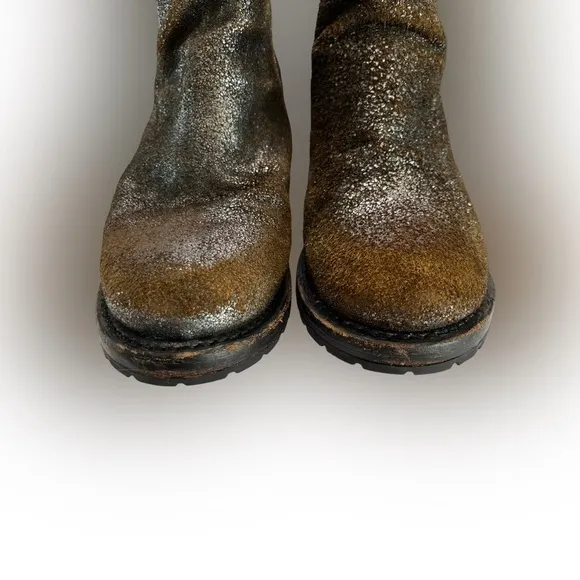 Frye Sabrina Metallic Suede Brown Ankle Boots Size 7.5 GUC