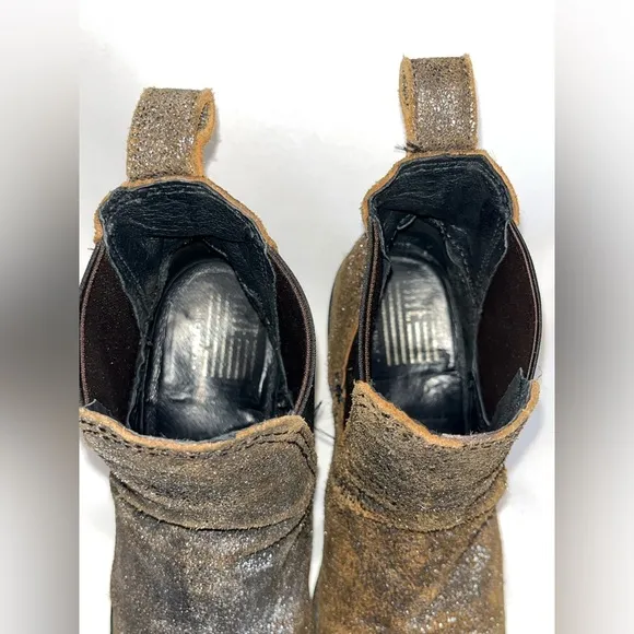 Frye Sabrina Metallic Suede Brown Ankle Boots Size 7.5 GUC