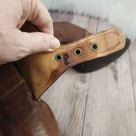 Frye Vickie Bootie Braided Buckle Brown Leather Heeled Ankle Boots Sz 9