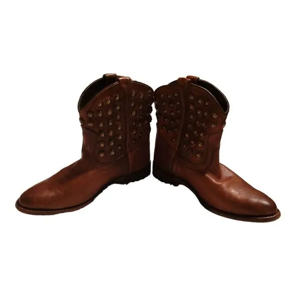 Frye Wyatt Disc Cognac 6B western ankle boots
