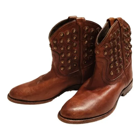 Frye Wyatt Disc Cognac 6B western ankle boots