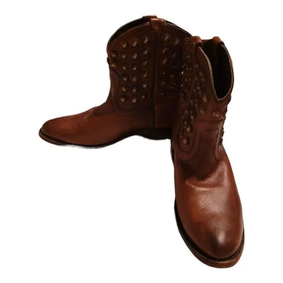 Frye Wyatt Disc Cognac 6B western ankle boots