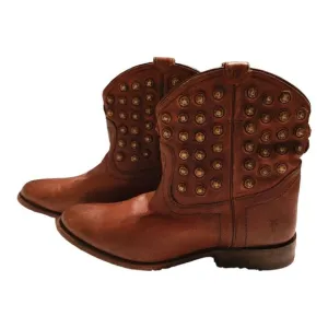 Frye Wyatt Disc Cognac 6B western ankle boots