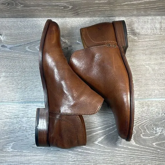 Frye Elyssa Shootie Cognac Brown Leather Women’s Sz 10M Slip On Ankle Boots