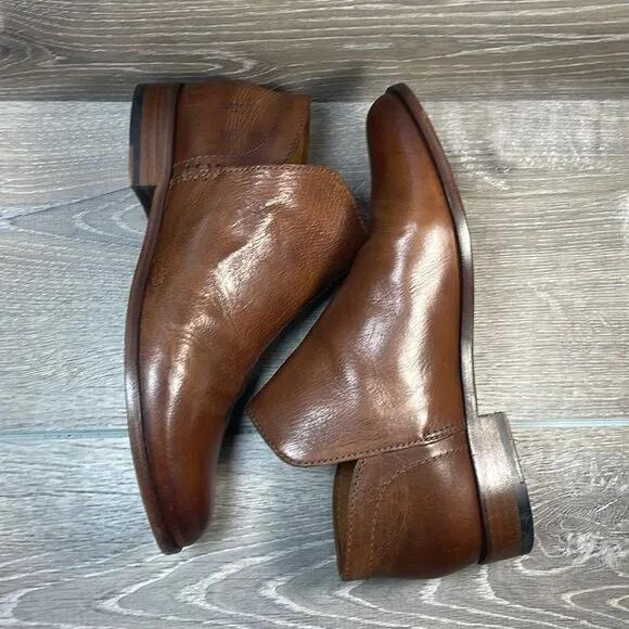 Frye Elyssa Shootie Cognac Brown Leather Women’s Sz 10M Slip On Ankle Boots