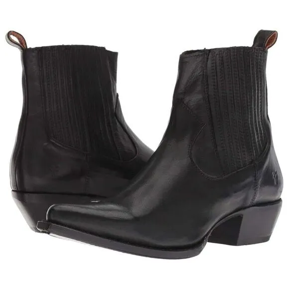 Frye Sacha Boots Women's US 9.5 Black Leather Block Heel Ankle Bootie ZPO1299