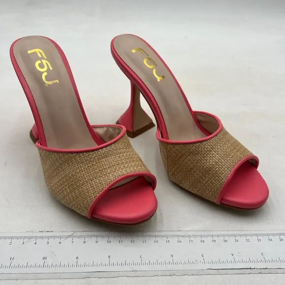 FSJ Pink Women Peep Toe High Heel Sandals Slip On Mules Sexy Stilettos Shoes