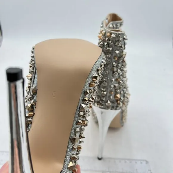 FSJ Silver Rivets High Heel Ankle Boots Pointed Toe Stilettos Zipper Unique Shoe