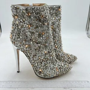 FSJ Silver Rivets High Heel Ankle Boots Pointed Toe Stilettos Zipper Unique Shoe