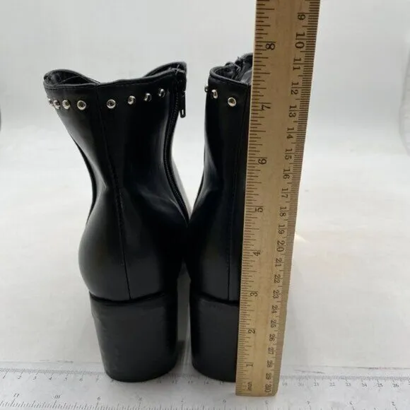 FSJ Women Block Low Mid Heels Ankle Boots Pointy Toe Rivets Studs Boots Black