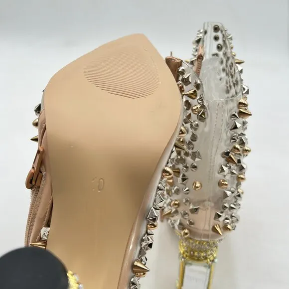 FSJ Women Chic Pointed Toe Crystal Chunky Block High Heel Ankle Boots Gold