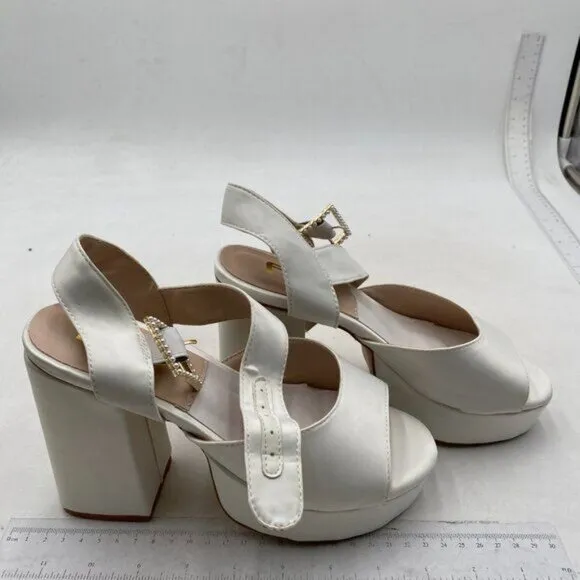 FSJ Women Platform Chunky Block High Heel Sandal Ankle Strap Open Toe White Shoe