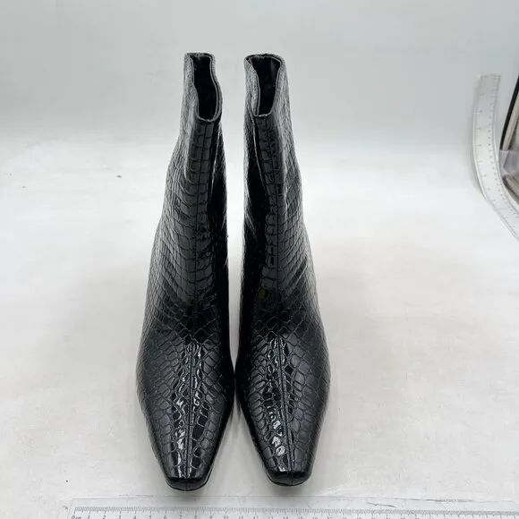 FSJ Women Square Toe  Kitten Low Heel Ankle Boot Pull On Bootie Winter Black