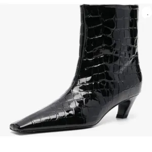FSJ Women Square Toe  Kitten Low Heel Ankle Boot Pull On Bootie Winter Black