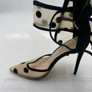 FSJ Women's Stilettos Buckle Ankle Strap Mesh Sandals Closed Pointed Toe Heels