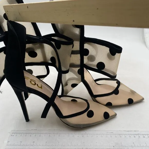 FSJ Women's Stilettos Buckle Ankle Strap Mesh Sandals Closed Pointed Toe Heels