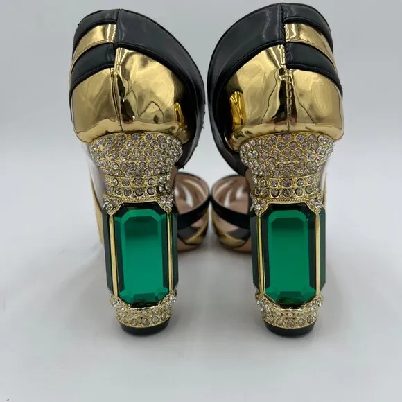 FSJ Yellow PVC Pointed Toe Chunky High Heel Crystal Pumps Wedding Dress Shoes
