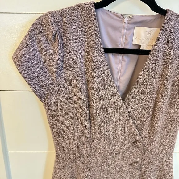 GAL MEETS GLAM Agatha Dainty pink Tweed button front A-line woman dress-blazer 2