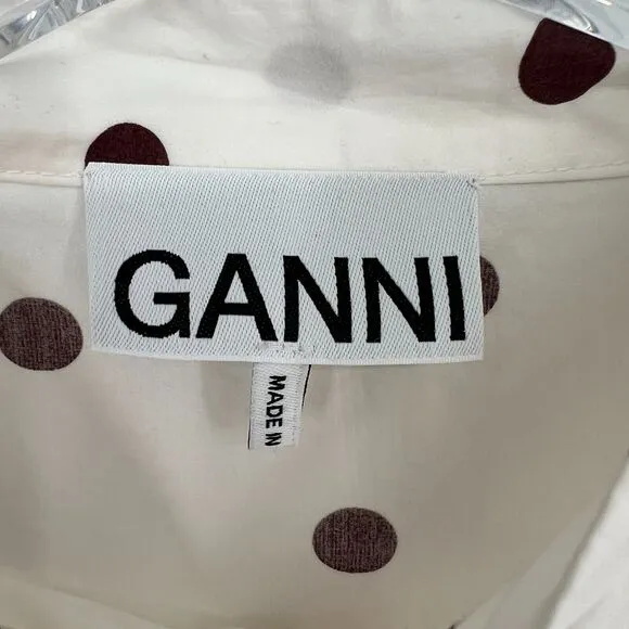 Ganni Dress Womens 8/10 Polka Dot Poplin Midi Pockets Minimalist Timeless