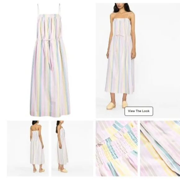 Ganni Pastel Rainbow Cotton Maxi Strappy Dress Quiet Luxury Size 38 US 6 Medium