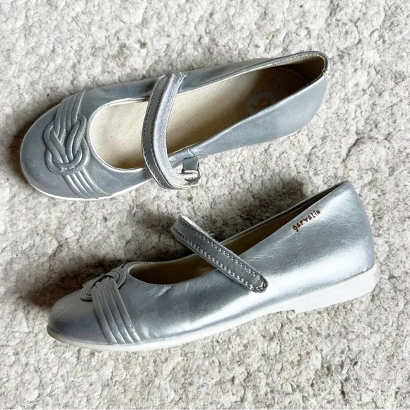 Garvalin Silver Leather Nautical Knot Vamp Velcro Closure Mary Janes EU Sz 30