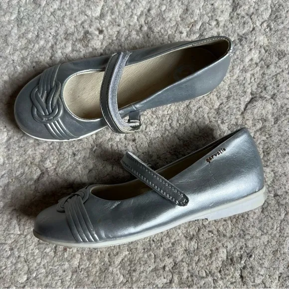 Garvalin Silver Leather Nautical Knot Vamp Velcro Closure Mary Janes EU Sz 30