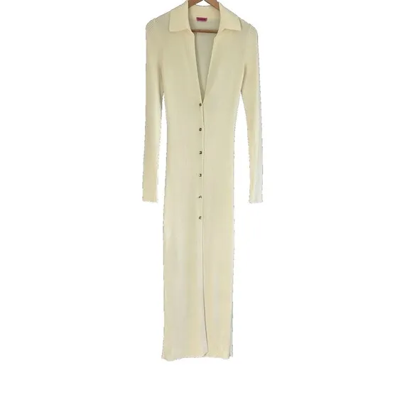 Gauge81 Rubi Luxury Minimalist Heavy Ribbed Knit Sweater Ivory Maxi Dress Size S